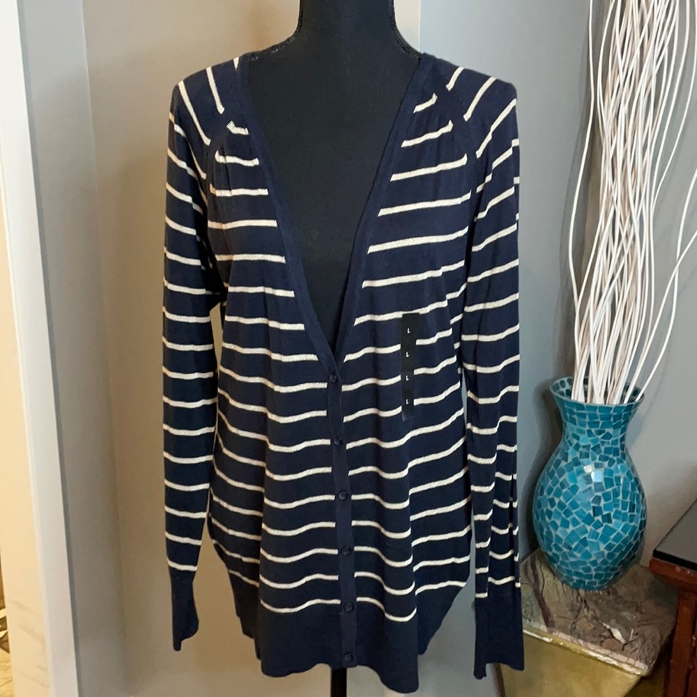 Banana Republic Navy & Gold Metallic Cotton Blend Cardigan